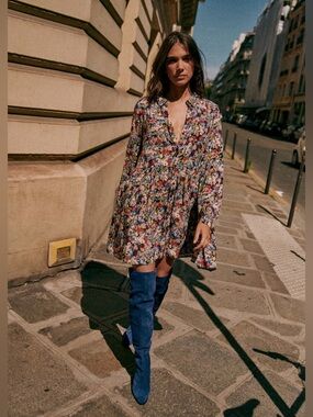 Sezane Leana Dress in fall is blooming Multicolor Floral Long-Sleeve Dress EU 34